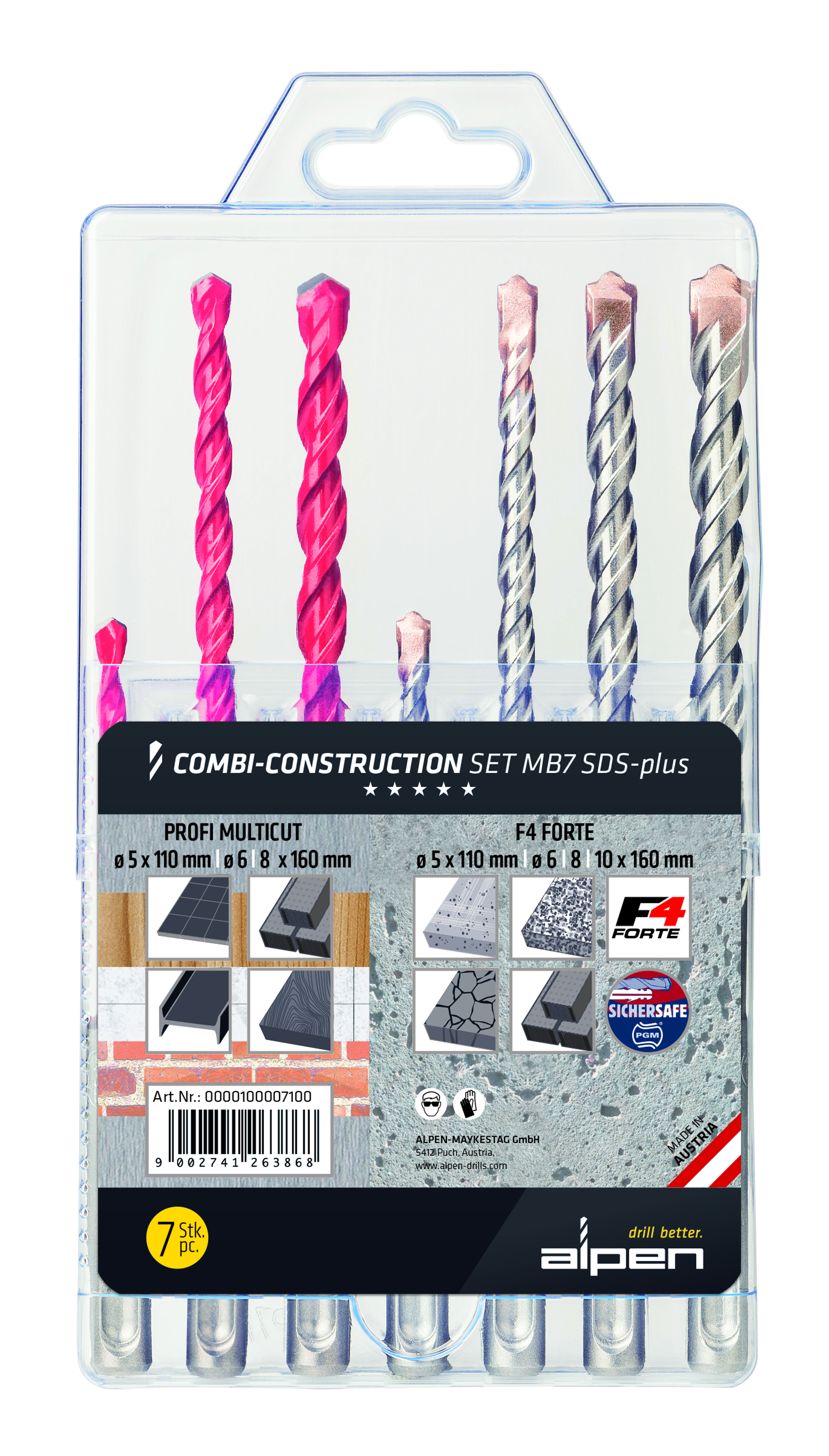 0000100007100 Combi Construction Set MB 7-SDS-Plus-F4 Forte & Profi Multicut-Cassette 7-delig