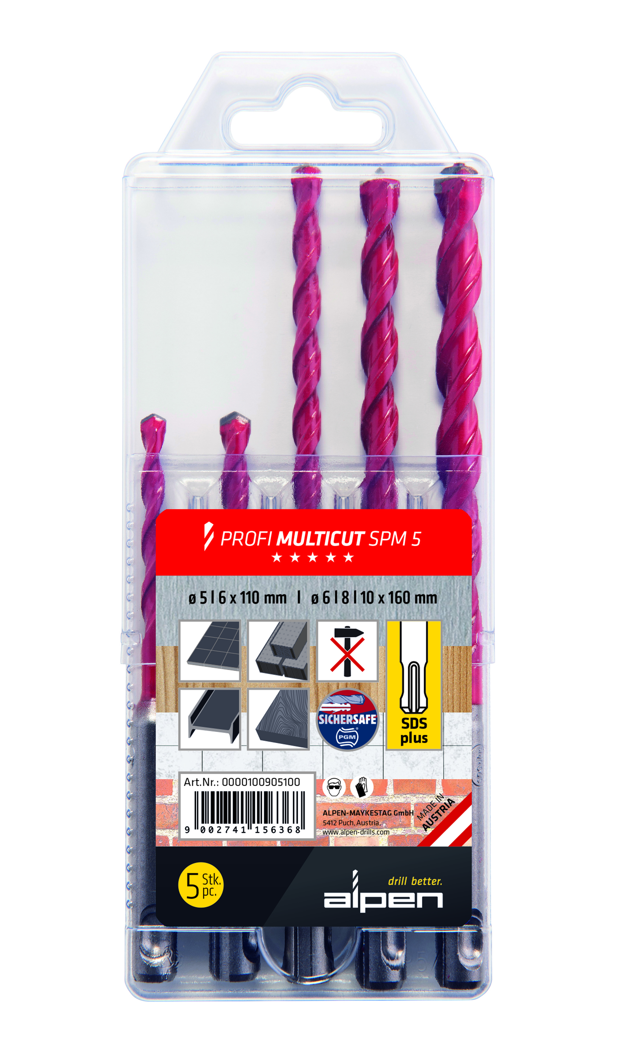 0000100905100 Profi Multicut SPM 5-SDS-Plus-Ø 5/6/8/10 mm-Cassette 5-delig