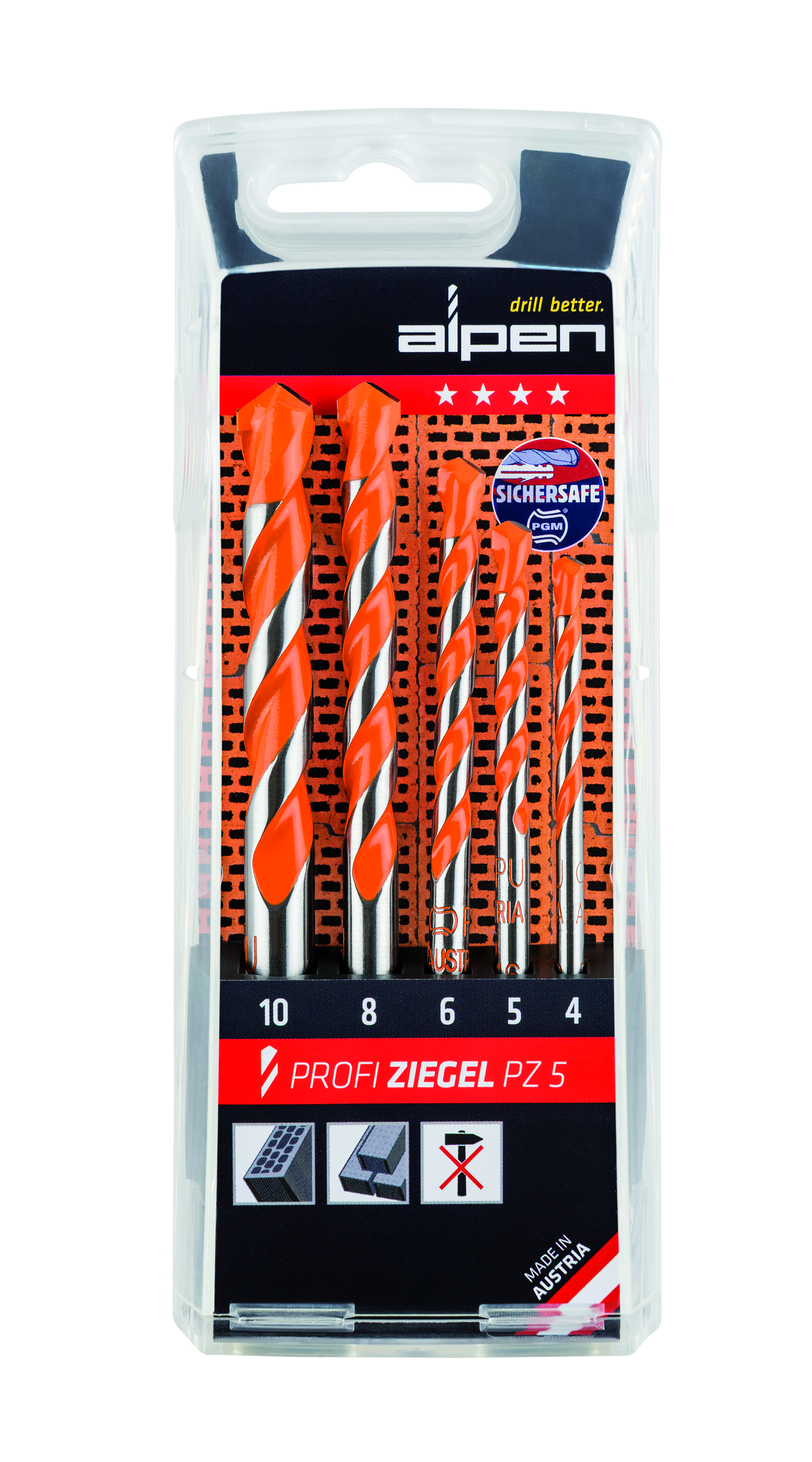 0000200705100 HM Holle Baksteen Boor PZ 5-Ø 4/5/6/8/10 mm-Cassette 5-delig