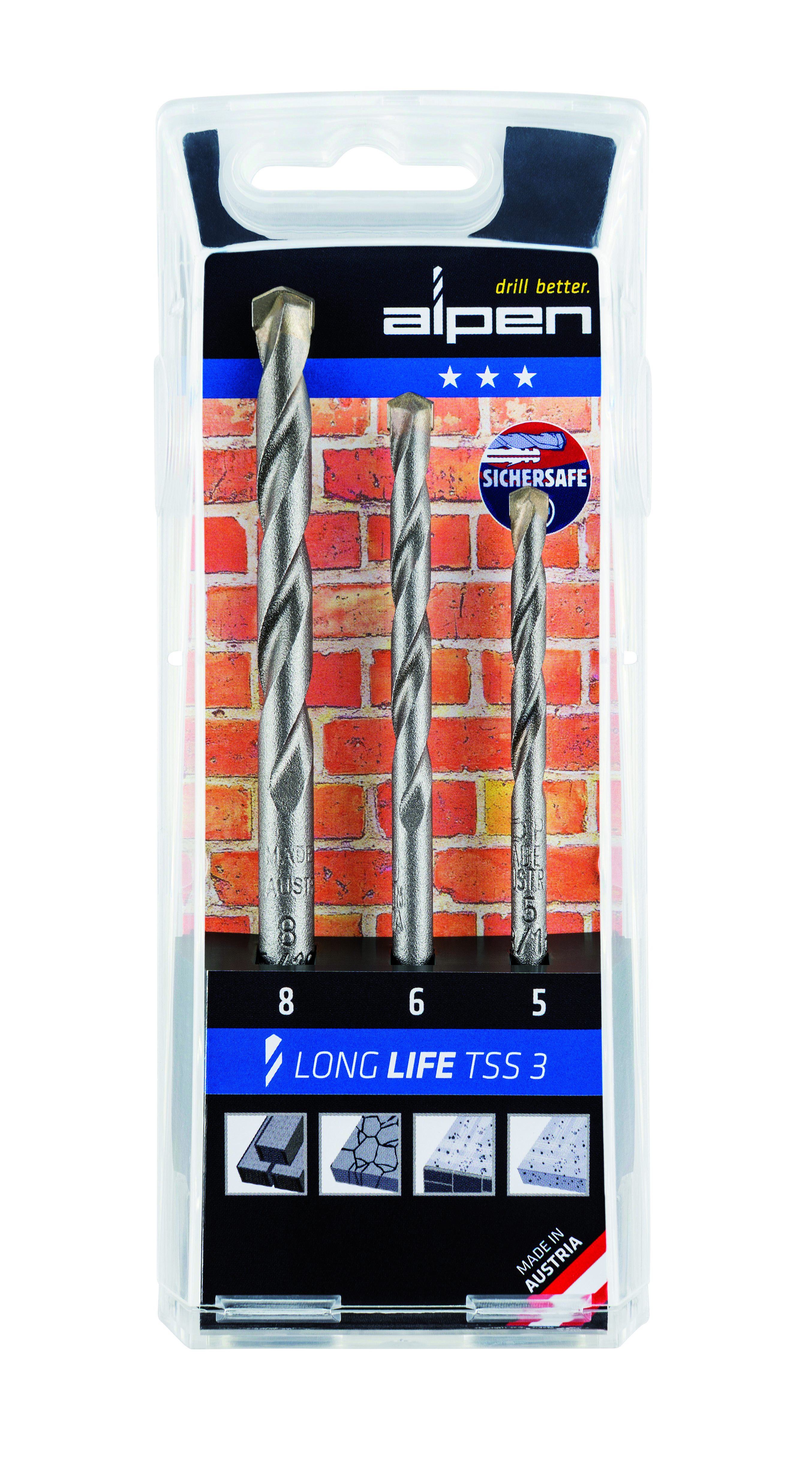 0000700103100 Steenborenset Long Life – TSS 3 – Ø 5,0-8,0 mm – 3-delig – Box