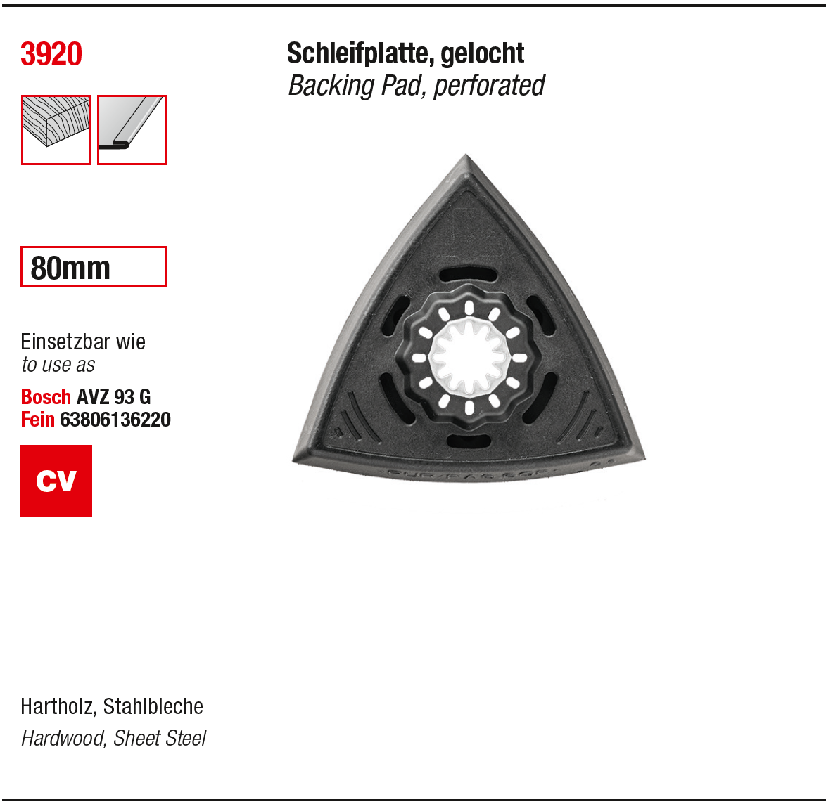 3920 Starlock schuurplateau – CV – AVZ 93 G  – 80 mm – met gaten
