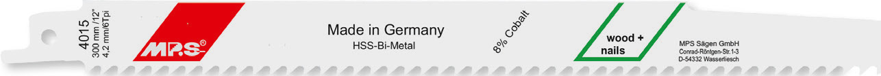 4015-5 Reciprozaagblad BiM – Hout en spijkers – S1411DF; S1411VF – T4,2 x 300 mm – 5 stuks