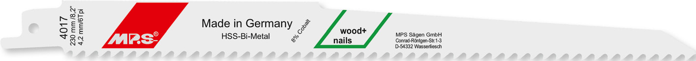 4017-5 Reciprozaagblad BiM – Hout en spijkers – S1111DF; S1111VF – T4,2 x 230 mm – 5 stuks