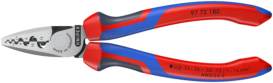 9772180 KNIPEX 97 72 180 Krimptang voor adereindhulzen met comfortgrepen 180 mm