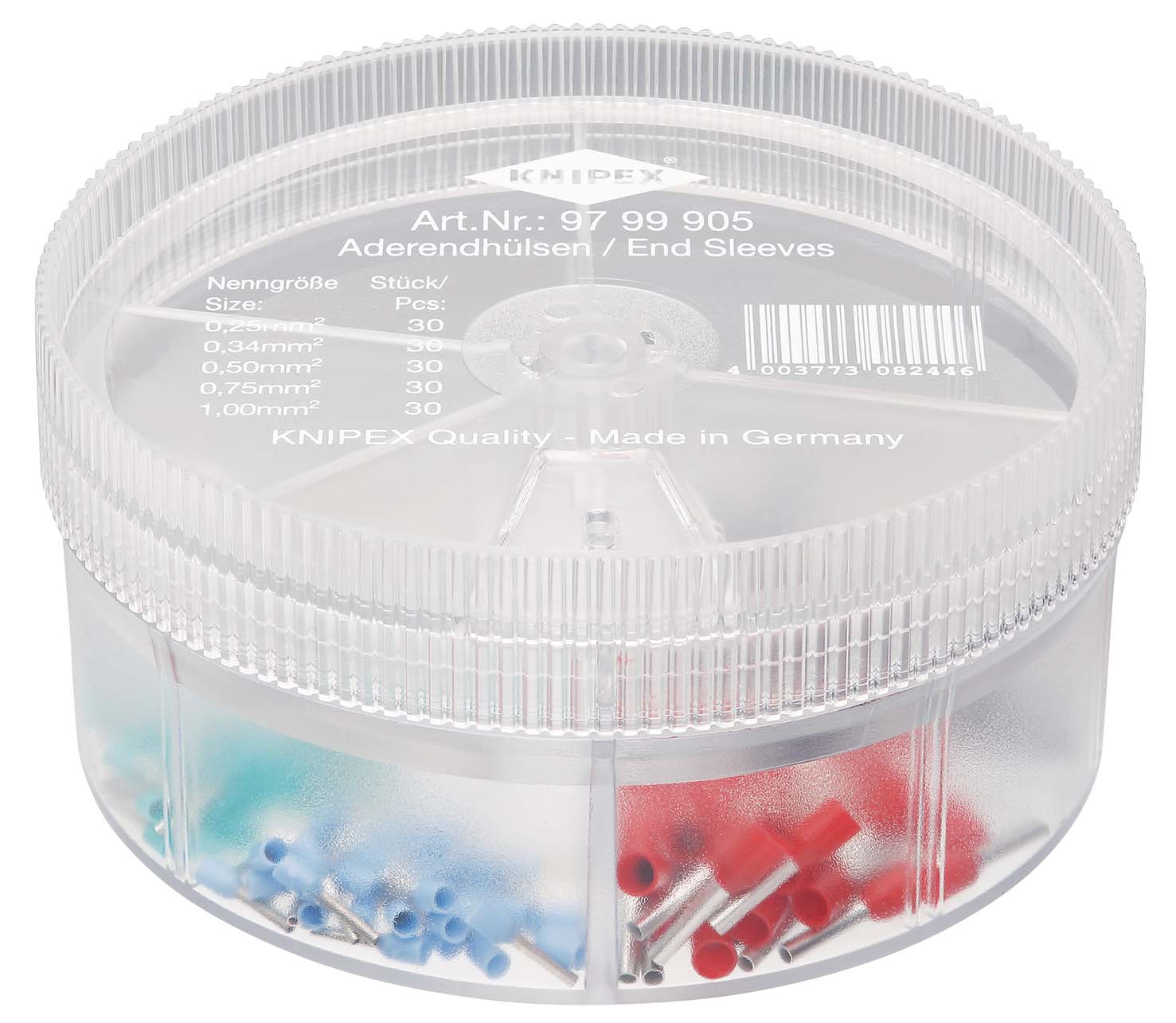 Assortimentsboxen, met afgestripte adereindhulzen