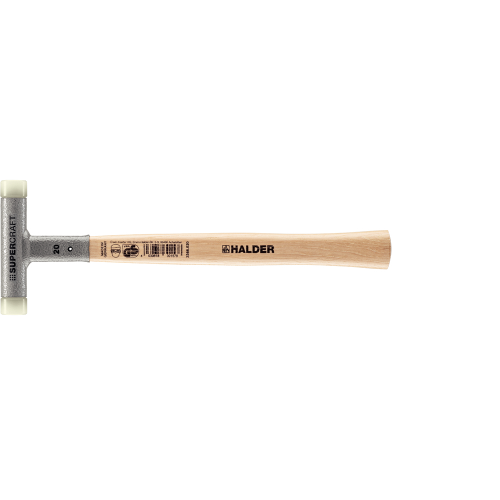 3366020 Hamer terugslagvrij, hickory. Nylon Ø 20 mm
